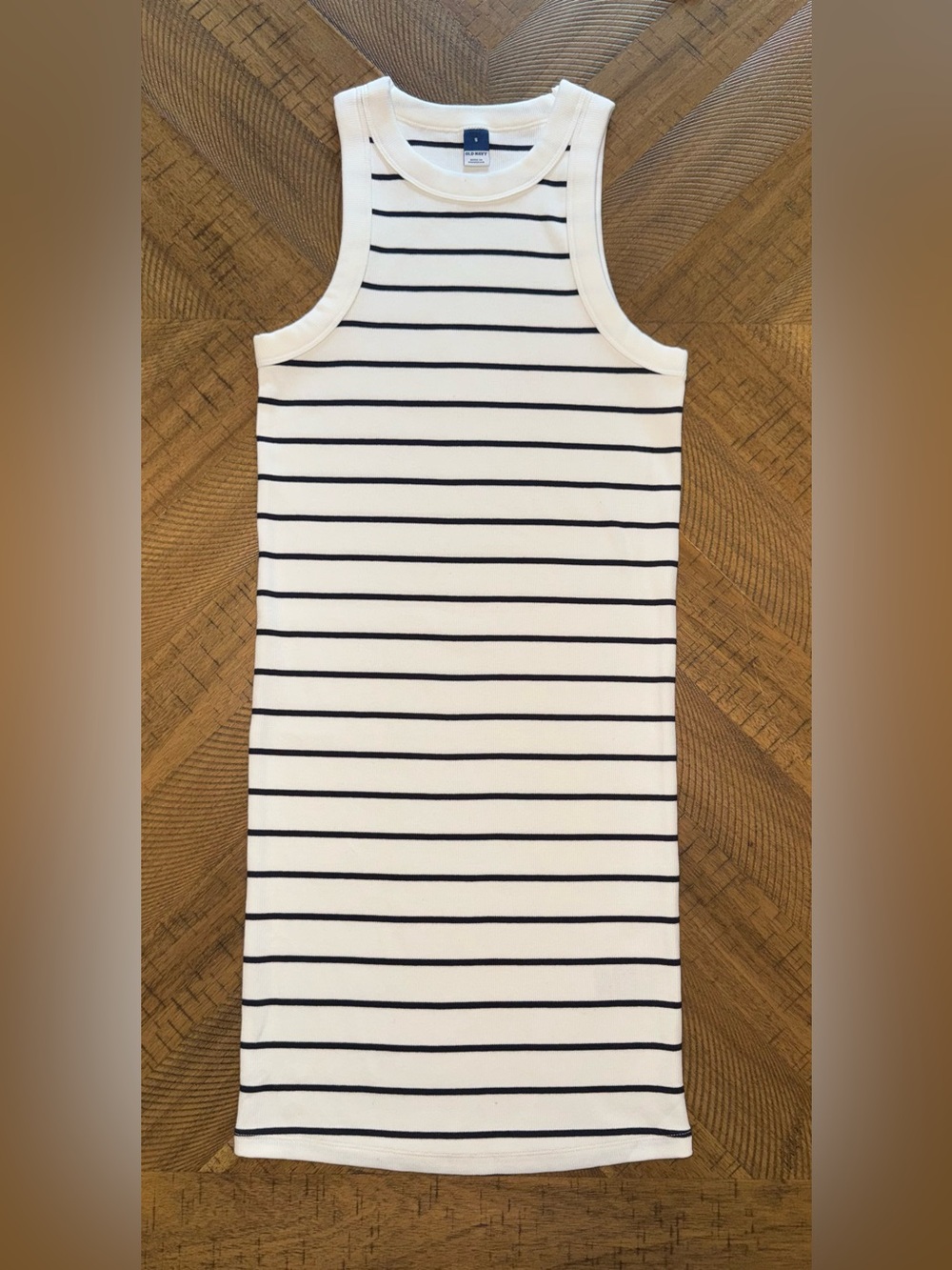Striped Sleeveless Ribbed Fitted Knit Dress - White & Black - size Small